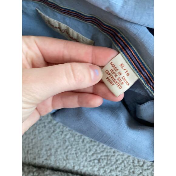 Tommy Bahama Camp Button Shirt XL 100% Silk Short Sleeve Striped Blue Beach Mens - Picture 9 of 16